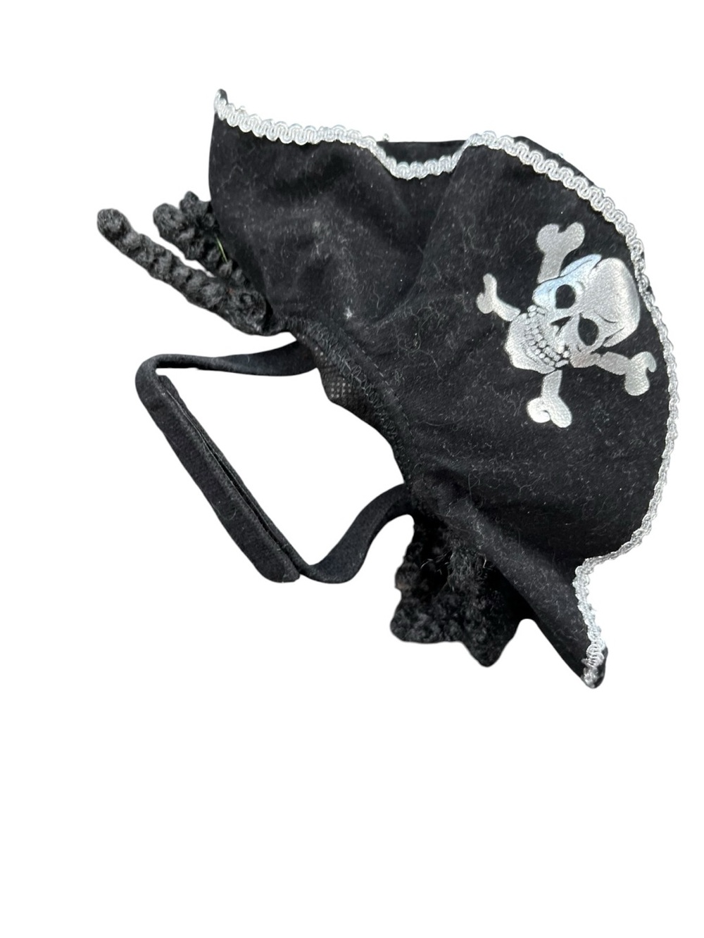 Top Paw Black Pirate Skull Dog Hat with Silver Trim